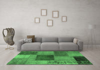 Machine Washable Patchwork Emerald Green Transitional Rug, wshabs1256emgrn