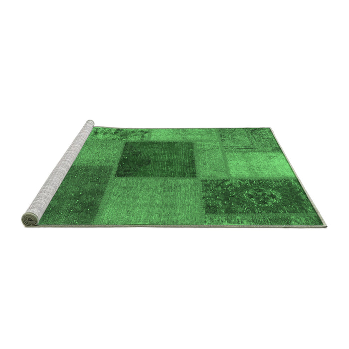 Sideview of Machine Washable Patchwork Emerald Green Transitional Area Rugs, wshabs1256emgrn