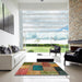 Square Abstract Brown Patchwork Rug in a Living Room, abs1256