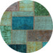 Round Machine Washable Patchwork Light Blue Transitional Rug, wshabs1256lblu