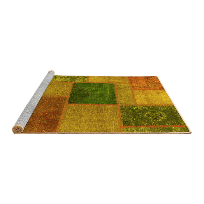 Sideview of Machine Washable Patchwork Yellow Transitional Rug, wshabs1256yw