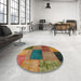 Round Abstract Brown Patchwork Rug in a Office, abs1256