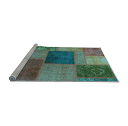 Sideview of Machine Washable Patchwork Light Blue Transitional Rug, wshabs1256lblu