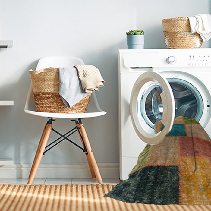 Machine Washable Abstract Brown Rug in a Washing Machine, wshabs1256