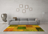 Machine Washable Patchwork Yellow Transitional Rug, wshabs1256yw