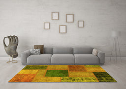 Machine Washable Patchwork Yellow Transitional Rug in a Living Room, wshabs1256yw
