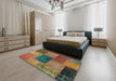 Abstract Brown Patchwork Rug in a Bedroom, abs1256