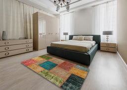 Abstract Brown Patchwork Rug in a Bedroom, abs1256