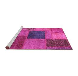 Sideview of Machine Washable Patchwork Pink Transitional Rug, wshabs1256pnk