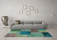 Machine Washable Patchwork Light Blue Transitional Rug, wshabs1256lblu