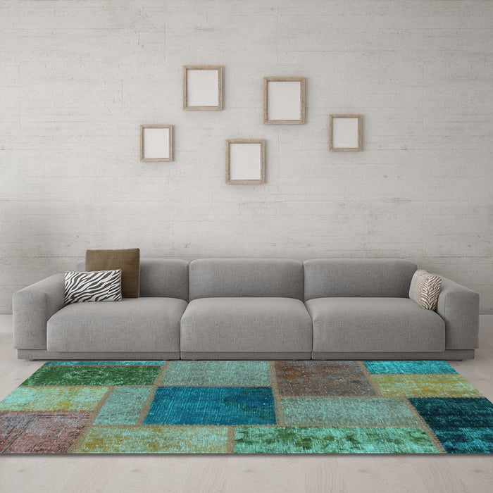 Machine Washable Patchwork Light Blue Transitional Rug in a Living Room, wshabs1256lblu