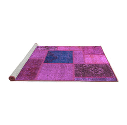 Sideview of Machine Washable Patchwork Purple Transitional Area Rugs, wshabs1256pur