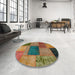 Round Machine Washable Abstract Brown Rug in a Office, wshabs1256