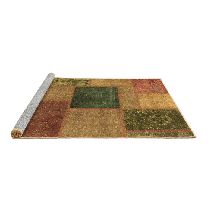 Sideview of Machine Washable Patchwork Brown Transitional Rug, wshabs1256brn