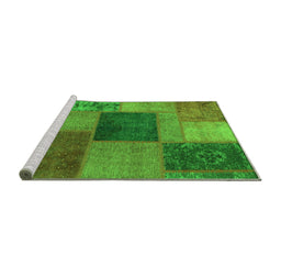 Sideview of Machine Washable Patchwork Green Transitional Area Rugs, wshabs1256grn
