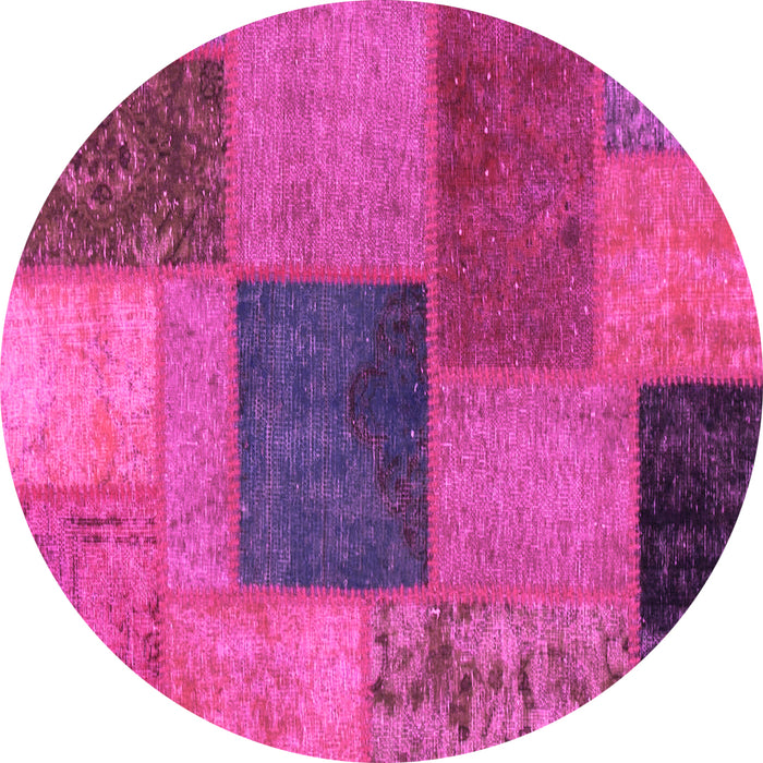 Round Machine Washable Patchwork Pink Transitional Rug, wshabs1256pnk
