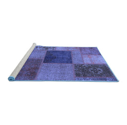 Sideview of Machine Washable Patchwork Blue Transitional Rug, wshabs1256blu