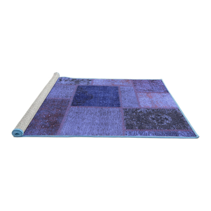 Sideview of Machine Washable Patchwork Blue Transitional Rug, wshabs1256blu
