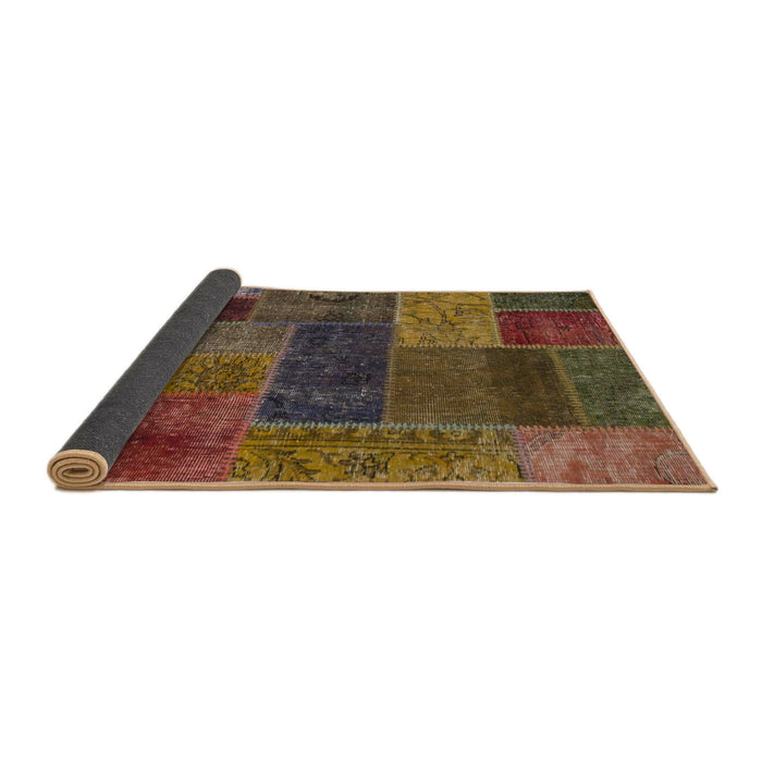 Sideview of Abstract Red Brown Patchwork Rug, abs1257