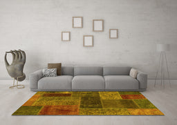 Machine Washable Patchwork Yellow Transitional Rug in a Living Room, wshabs1257yw