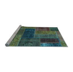 Sideview of Machine Washable Patchwork Light Blue Transitional Rug, wshabs1257lblu
