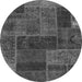 Round Machine Washable Patchwork Gray Transitional Rug, wshabs1257gry