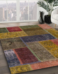 Abstract Red Brown Patchwork Rug, abs1257