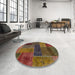 Round Machine Washable Abstract Red Brown Rug in a Office, wshabs1257