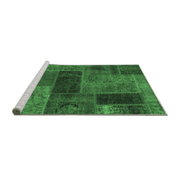 Sideview of Machine Washable Patchwork Emerald Green Transitional Area Rugs, wshabs1257emgrn