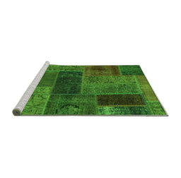 Sideview of Machine Washable Patchwork Green Transitional Area Rugs, wshabs1257grn