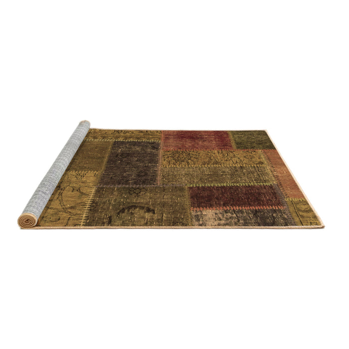Sideview of Machine Washable Patchwork Brown Transitional Rug, wshabs1257brn