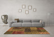 Machine Washable Patchwork Brown Transitional Rug in a Living Room,, wshabs1257brn