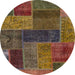 Round Abstract Red Brown Patchwork Rug, abs1257