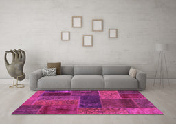 Machine Washable Patchwork Pink Transitional Rug in a Living Room, wshabs1257pnk