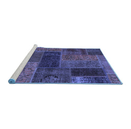 Sideview of Machine Washable Patchwork Blue Transitional Rug, wshabs1257blu