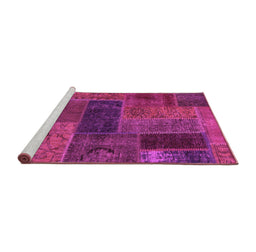 Sideview of Machine Washable Patchwork Pink Transitional Rug, wshabs1257pnk