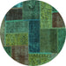 Round Machine Washable Patchwork Turquoise Transitional Area Rugs, wshabs1257turq