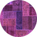 Round Machine Washable Patchwork Purple Transitional Area Rugs, wshabs1257pur