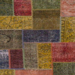 Square Abstract Red Brown Patchwork Rug, abs1257