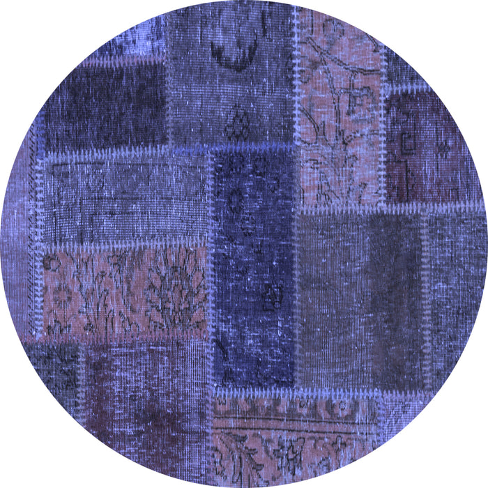 Round Machine Washable Patchwork Blue Transitional Rug, wshabs1257blu