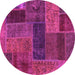 Round Machine Washable Patchwork Pink Transitional Rug, wshabs1257pnk