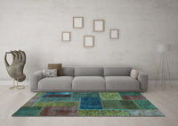 Machine Washable Patchwork Light Blue Transitional Rug, wshabs1257lblu