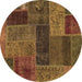 Round Patchwork Brown Transitional Rug, abs1257brn