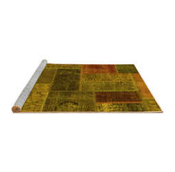Sideview of Machine Washable Patchwork Yellow Transitional Rug, wshabs1257yw