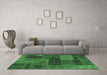 Machine Washable Patchwork Emerald Green Transitional Area Rugs in a Living Room,, wshabs1257emgrn