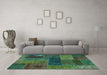 Machine Washable Patchwork Turquoise Transitional Area Rugs in a Living Room,, wshabs1257turq