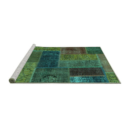 Sideview of Machine Washable Patchwork Turquoise Transitional Area Rugs, wshabs1257turq