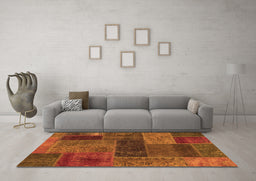 Machine Washable Patchwork Orange Transitional Area Rugs in a Living Room, wshabs1257org