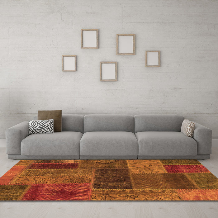 Machine Washable Patchwork Orange Transitional Area Rugs in a Living Room, wshabs1257org