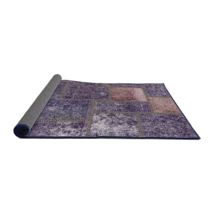 Sideview of Abstract Purple Patchwork Rug, abs1258